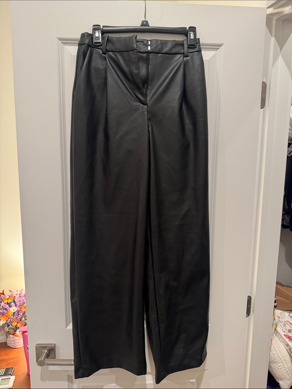 H&M Black Faux Leather Wide-Leg Pants